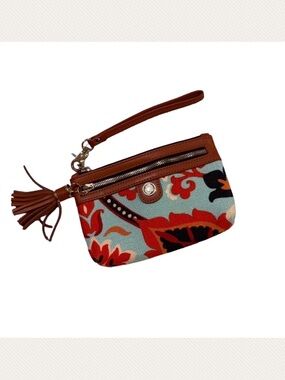Spartina 449 Floral Canvas Wristlet in Mint, Orange & Brown